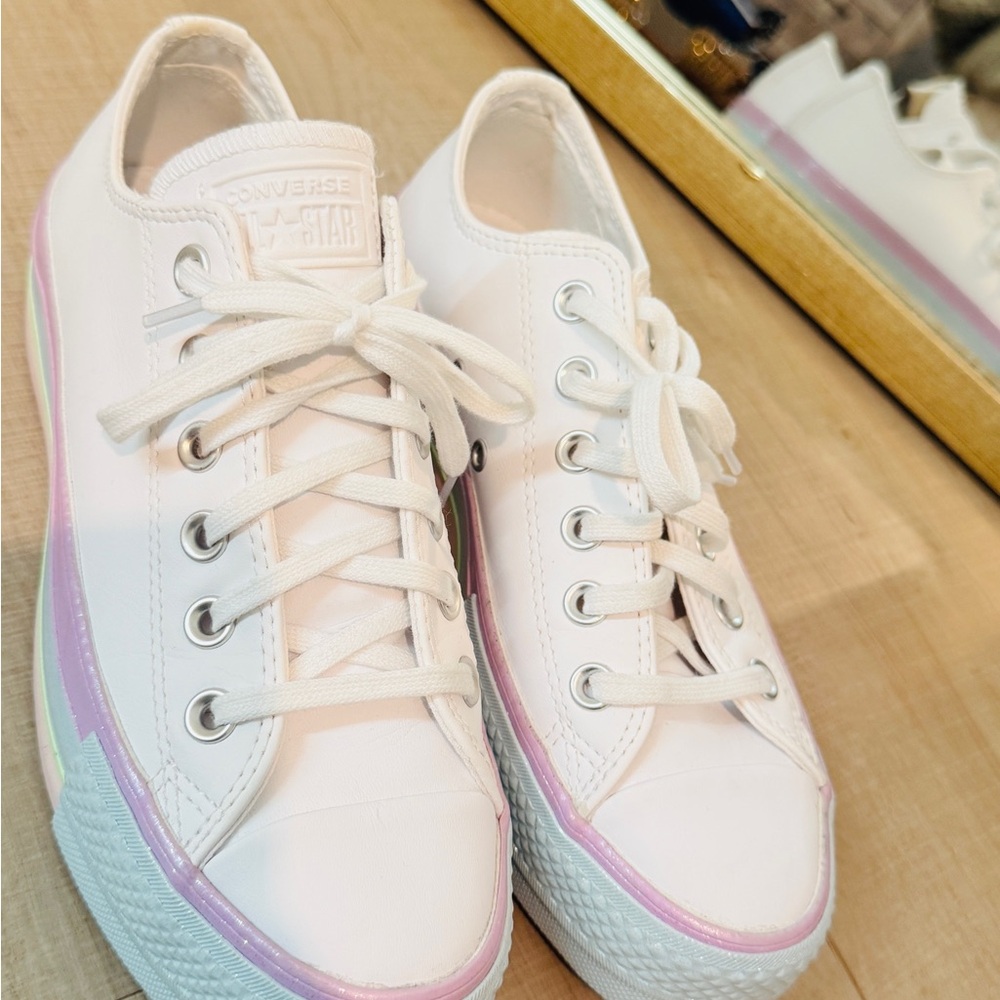 Converse Women's White Sneakers with Pink Accents